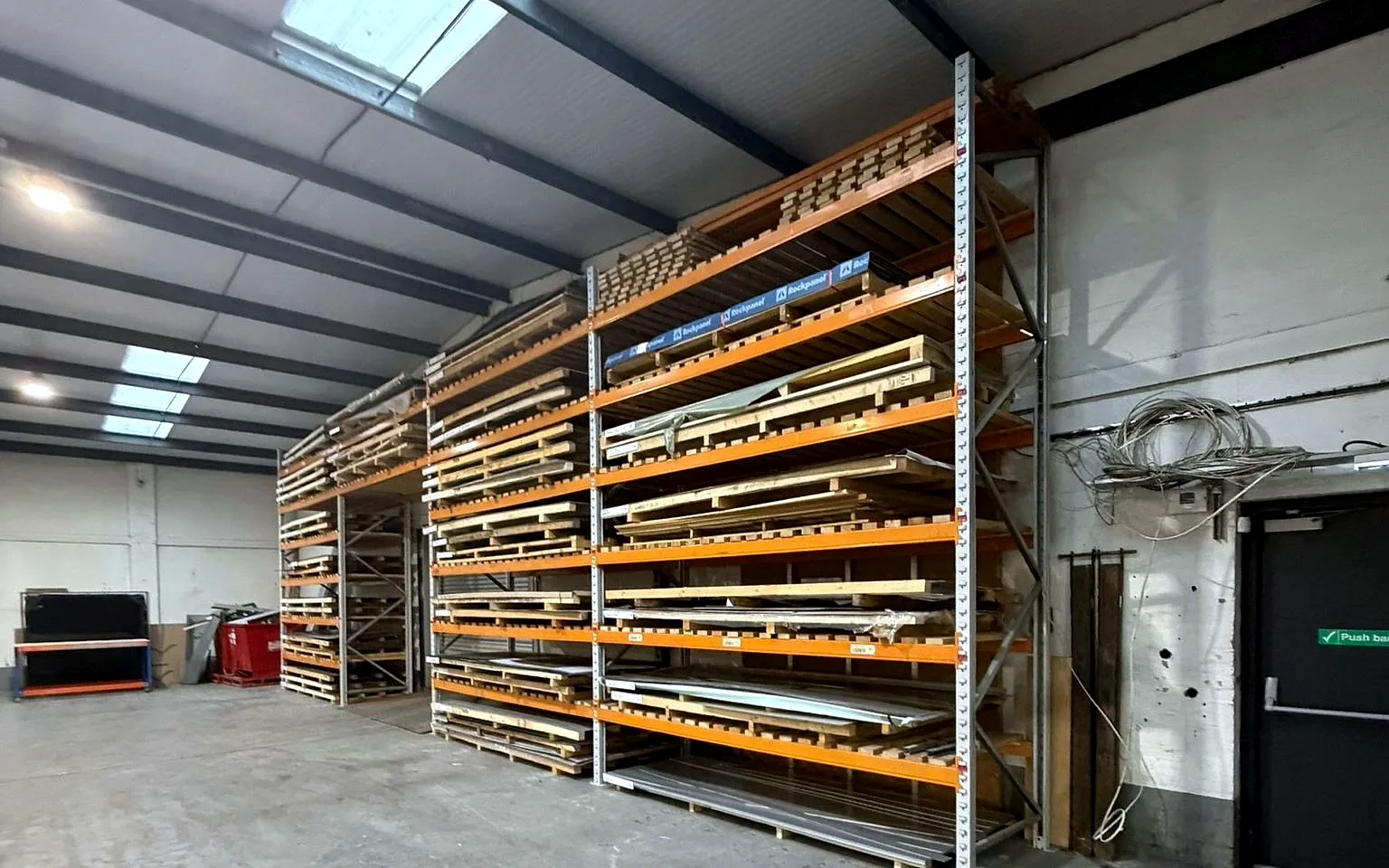 Inside our Irvine unit, with sheet stock racked along the wall