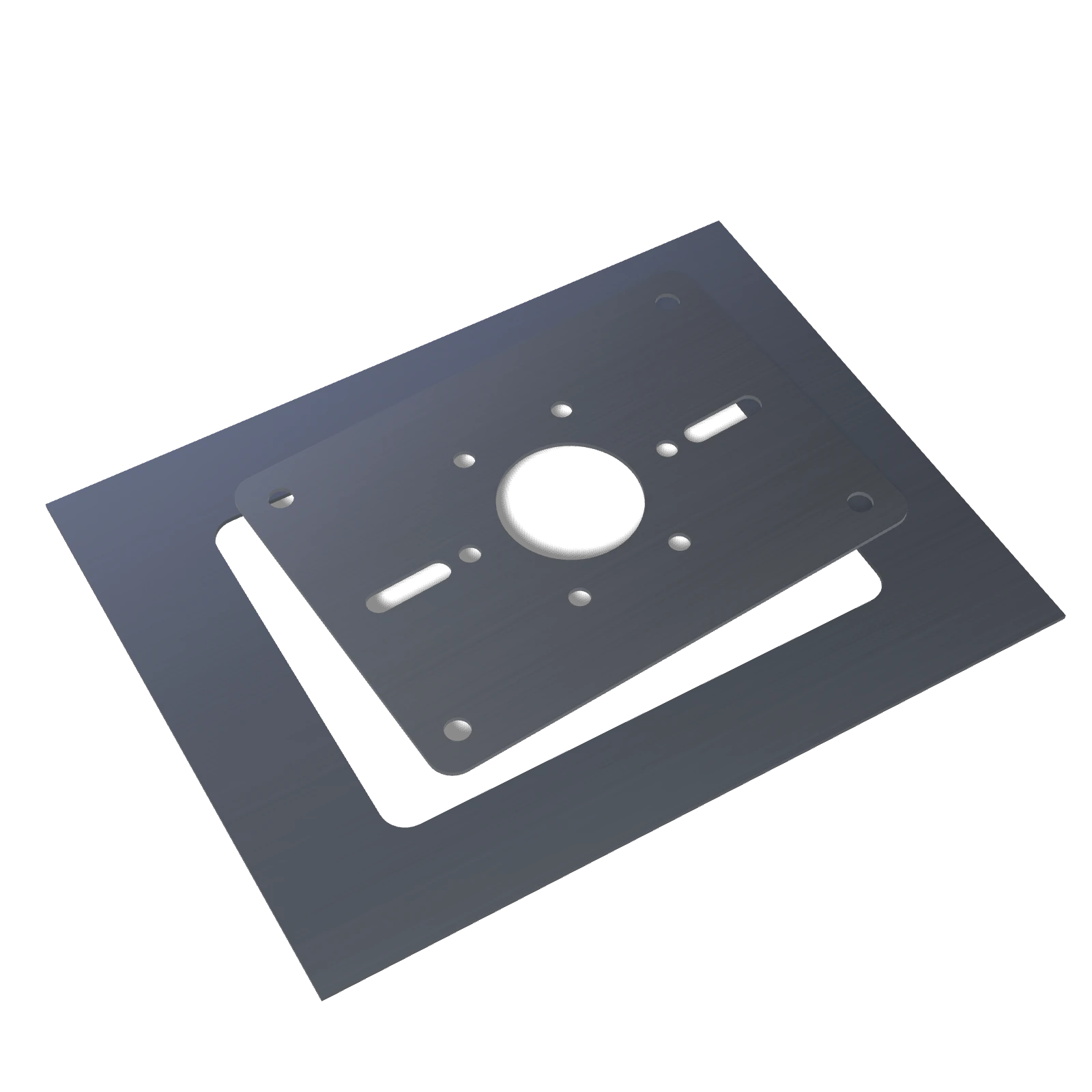 Render of a laser-cut steel mounting plate lifted from its sheet