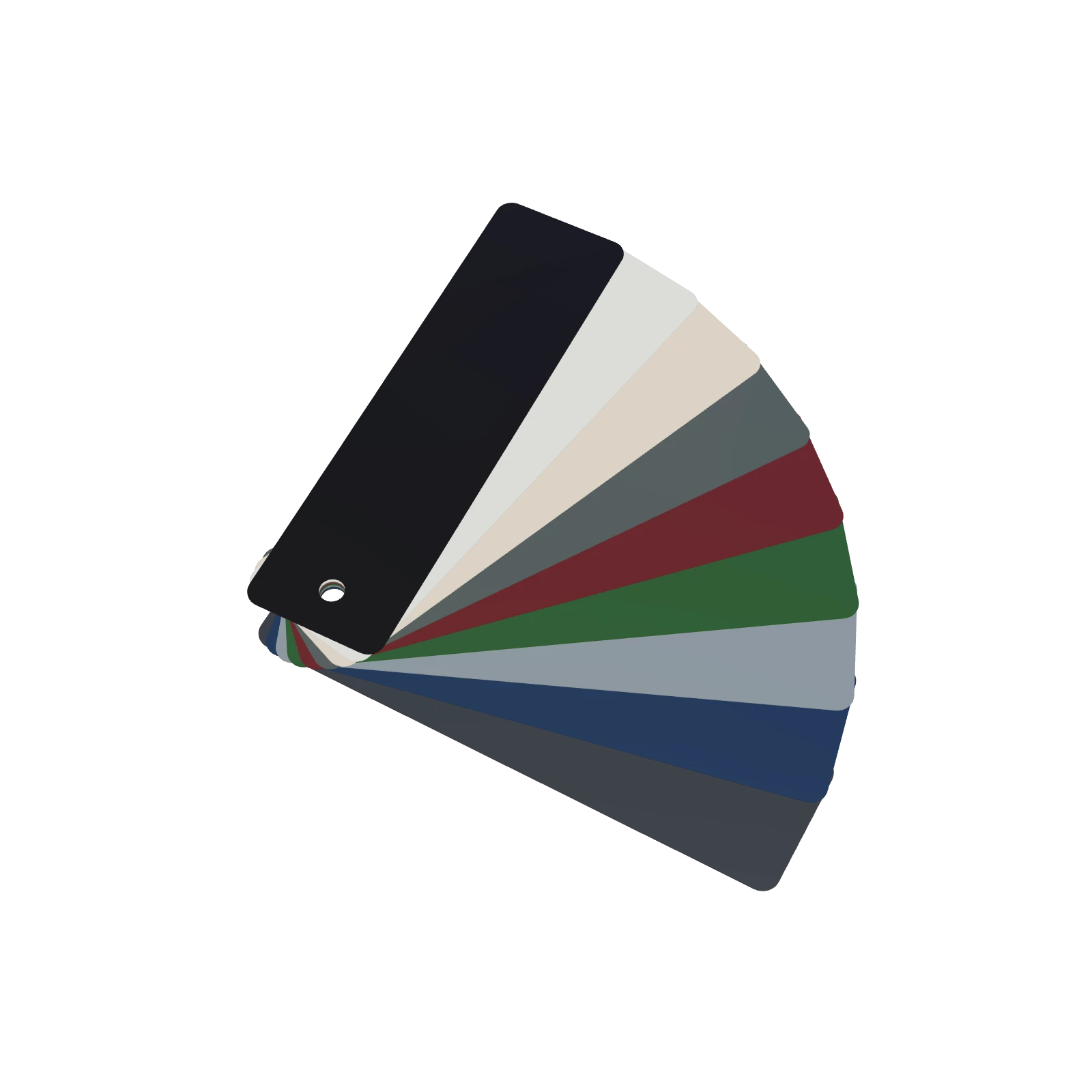 Render of coated steel sample chips in a fan