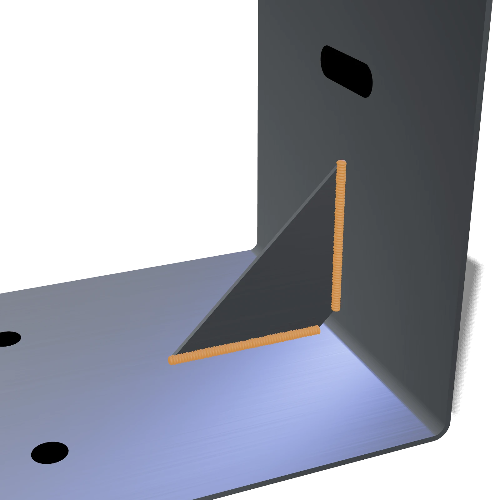 Render of a gusset welded into the corner of a steel bracket